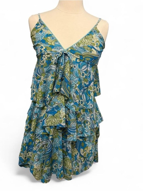 Guess Tops - Guess Blue & Green Floral Tiered Cami with Front Tie